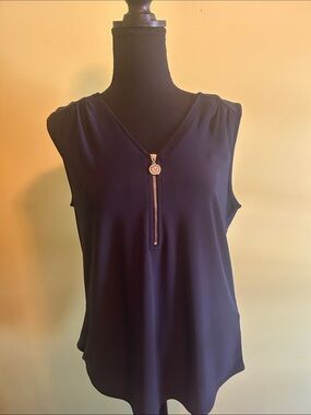 Anne Klein Women's Sleeveless Navy Zip-Front Blouse